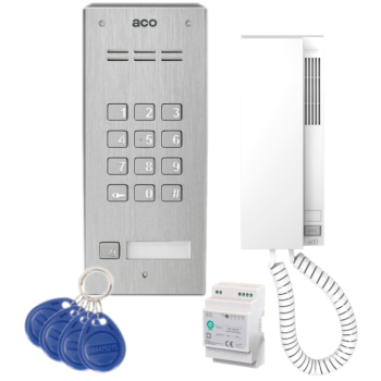 ZESTAW DOMOFONOWY ACO FAM-P-1NPZSACC NT + UNIFON INS-UP720B + ZASILACZ NA SZYNĘ DIN 15V